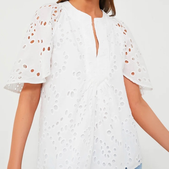 TUCKERNUCK White Eyelet Finley Flutter Sleeve Top - Picture 3 of 6